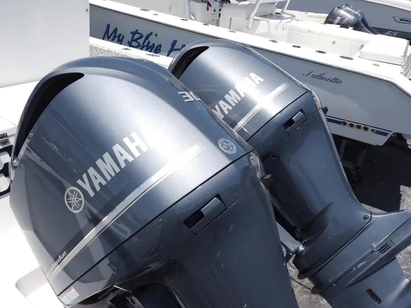 Slide: The Image of Twin Yamaha outboard engines on a 2005 Regulator 32 Forward Seating boat. - 22