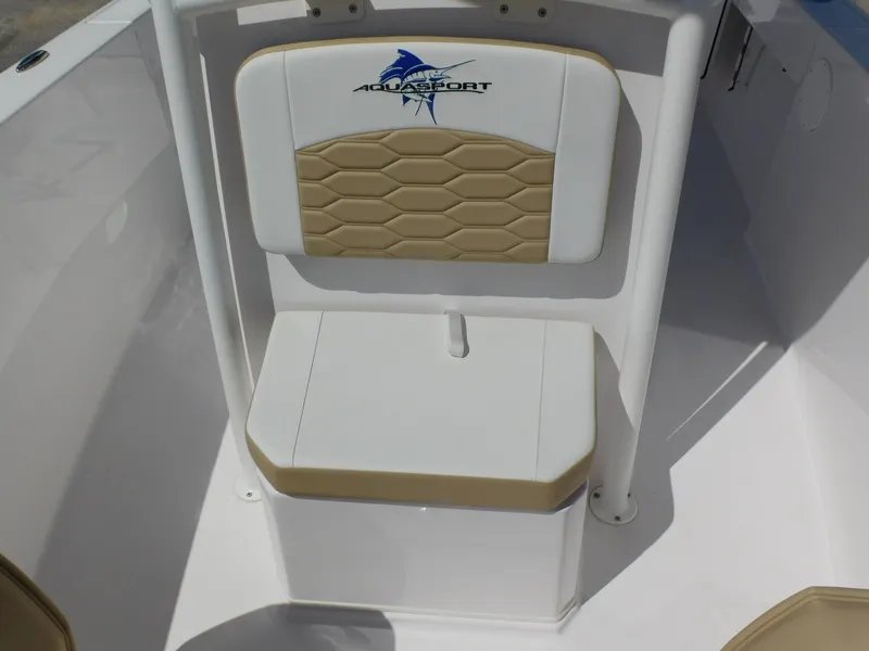 Slide: The Image of 2024 Aquasport 2200 Center Console boat seat with logo. - 18