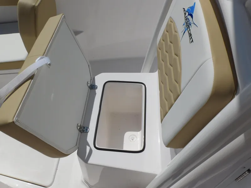 Slide: The Image of 2024 Aquasport 2200 Center Console boat seat with storage compartment. - 19