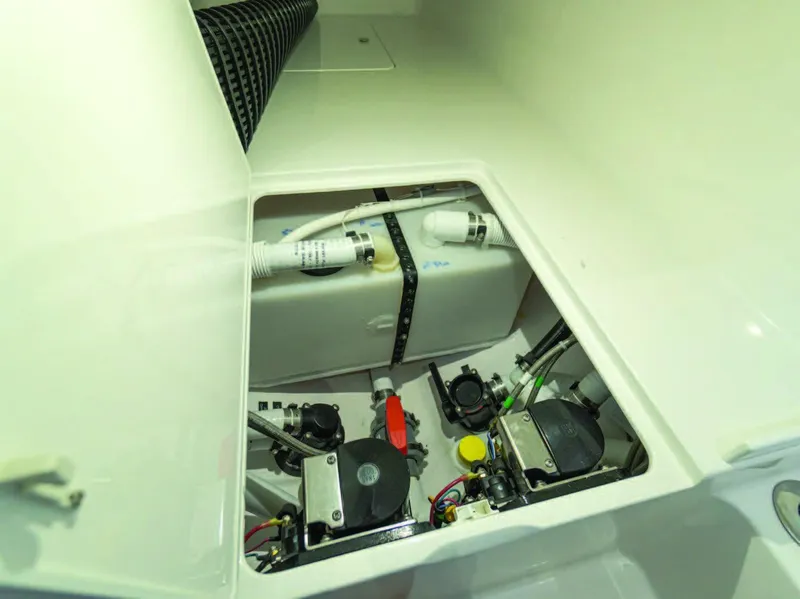 Slide: The Image of Engine compartment of 2025 Valhalla Boatworks V-37 showing mechanical components. - 31