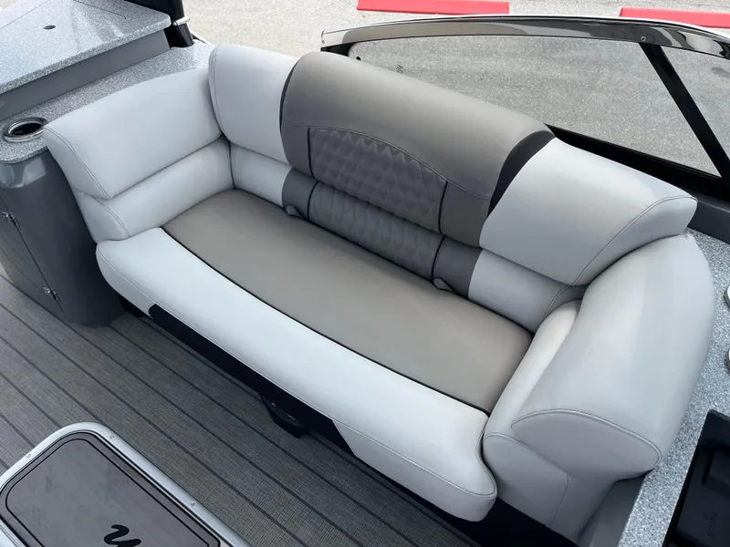 Slide: The Image of 2023 Avalon 2585 Excalibur LTD Tri Toon boat, luxurious seating, high-performance Mercury Racing 400R. - 13