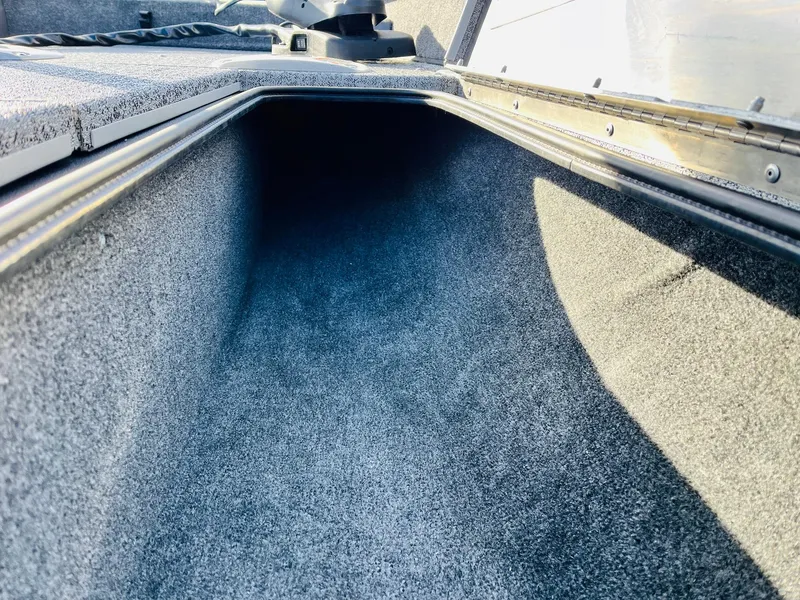 Slide: The Image of 2024 Tracker Pro Team 175 TF storage compartment with carpeted interior. - 16