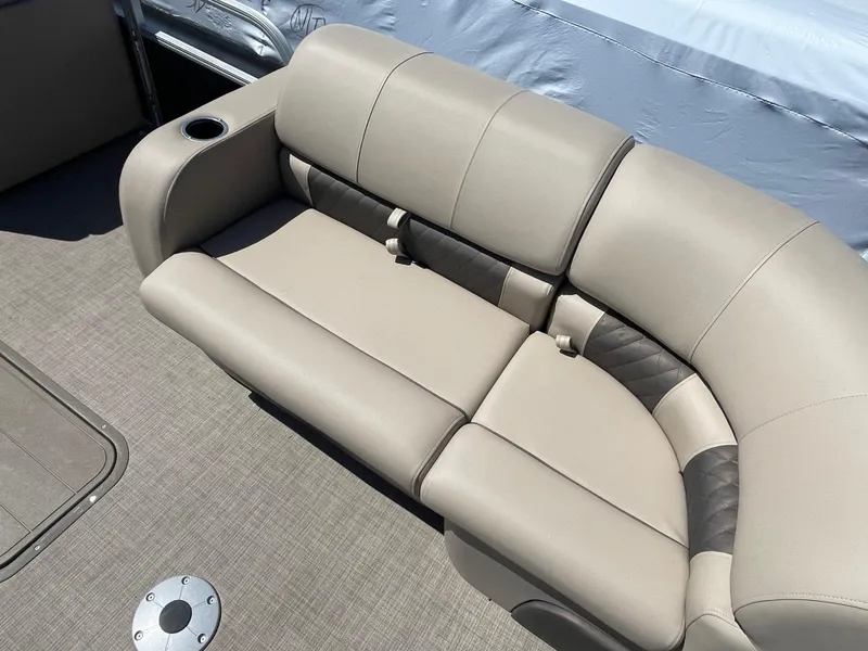 Slide: The Image of 2022 Sun Tracker SportFish 22 XP3 beige cushioned seating area on boat deck - 8