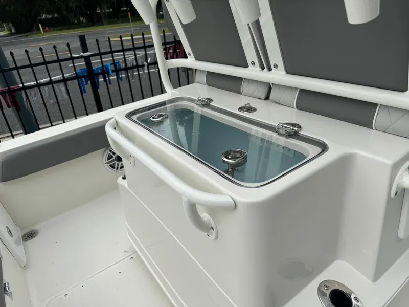 Slide: The Image of 2024 Ranger 2510 boat interior with livewell and seating. - 16
