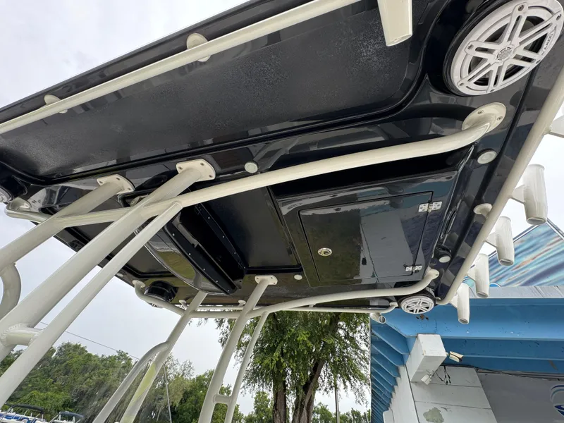 Slide: The Image of 2024 Ranger 2510 boat's underside view with white support structures. - 7