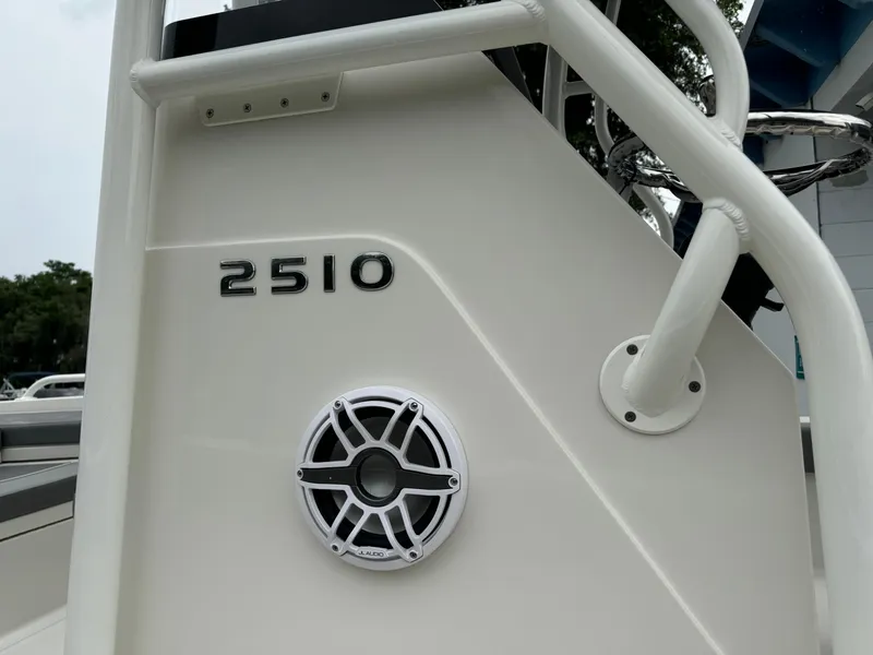 Slide: The Image of 2024 Ranger 2510 boat side view with speaker and model number. - 8