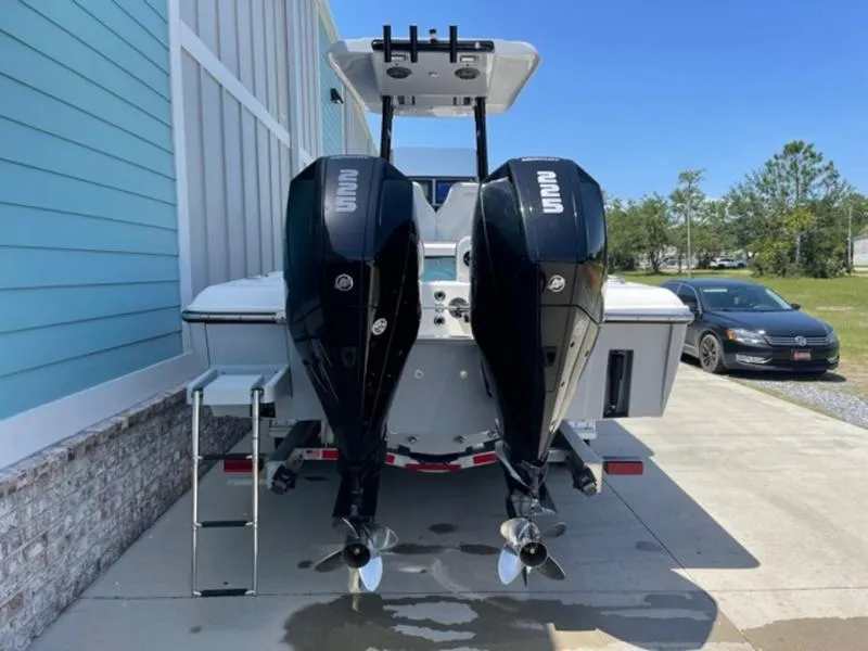 Slide: The Image of 2020 ShearWater 270 Carolina Flare boat with twin Yamaha engines. - 6
