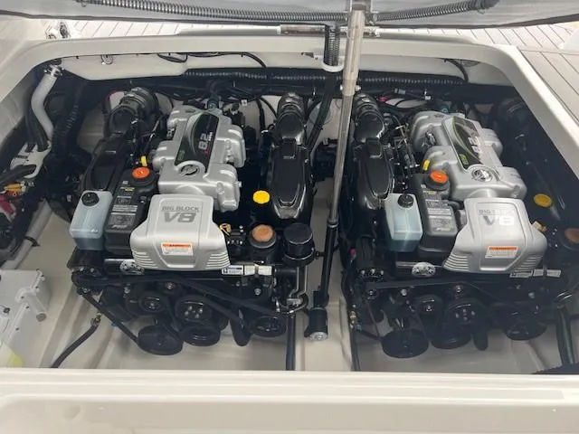Slide: The Image of Twin V8 engines in a 2025 Formula 350 Crossover Bowrider I/O boat. - 20