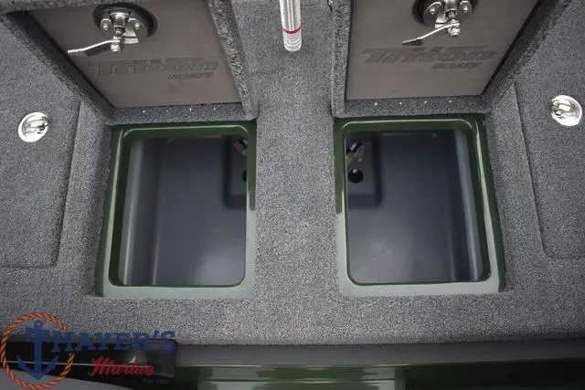 Slide: The Image of 2024 Triton 20XP boat storage compartments with secure locks. - 26