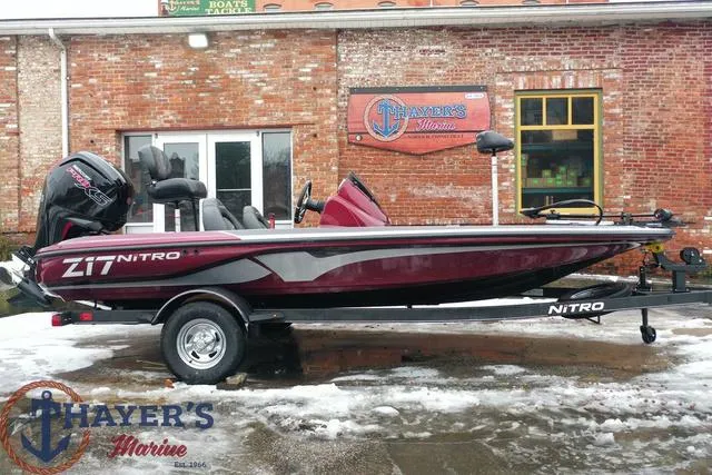 Slide: The Image of 2024 Nitro Z17 boat at Hayer's Marine dealership. - 2