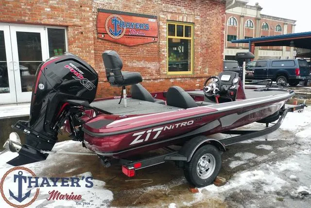Slide: The Image of 2024 Nitro Z17 boat at Thayer's Marine dealership. - 3
