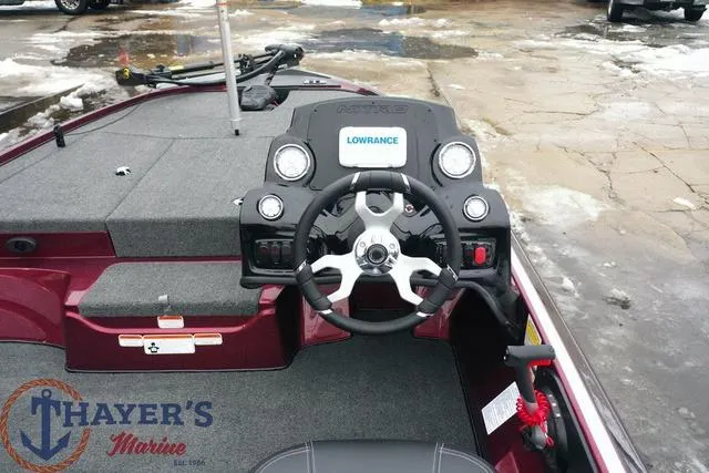 Slide: The Image of 2024 Nitro Z17 boat dashboard with Lowrance electronics at Thayer's Marine. - 34