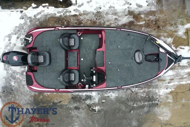 Slide: The Image of Aerial view of a 2024 Nitro Z17 fishing boat at Thayer's Marine. - 4