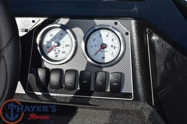 Slide: The Image of Dashboard of 2024 Lund 1650 Angler Sport boat with gauges and switches. - 10
