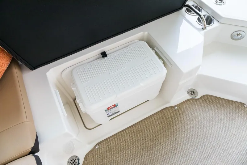 Slide: The Image of 2019 Sea Ray SPX 230 Outboard interior with built-in cooler storage. - 38