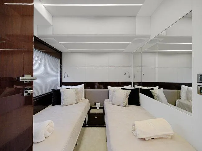Slide: The Image of Luxurious twin bedroom in 2018 Sunseeker Predator 74 yacht with modern decor. - 10
