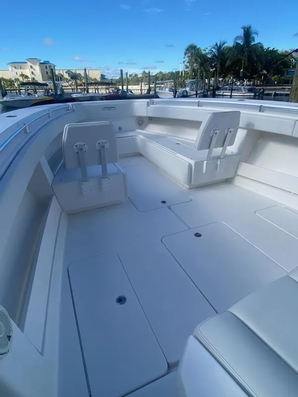 Slide: The Image of 2019 Invincible 39 Open Fisherman boat with spacious seating and clean deck. - 16