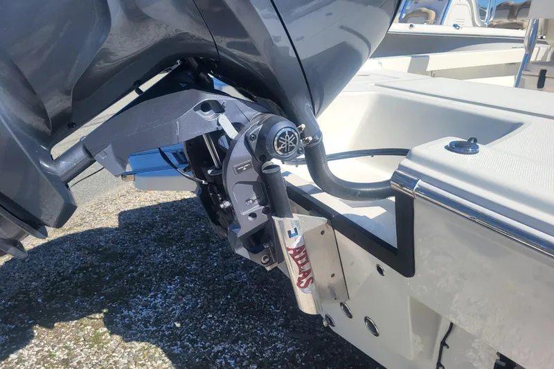 Slide: The Image of 2024 Pathfinder 2200 TRS boat engine detail with Yamaha motor and Atlas jack plate. - 9