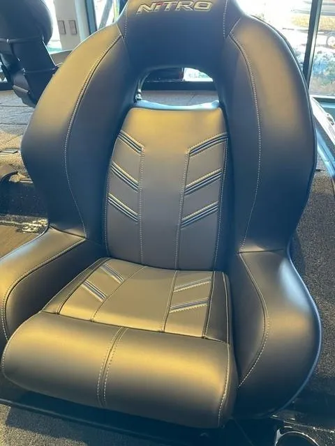 Slide: The Image of 2024 Nitro Z19 boat seat with black leather upholstery and ergonomic design. - 7