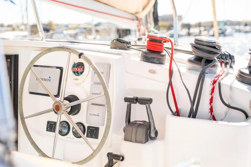 Slide: The Image of 2013 Fountaine Pajot Lipari 41 yacht helm with Garmin navigation system. - 35