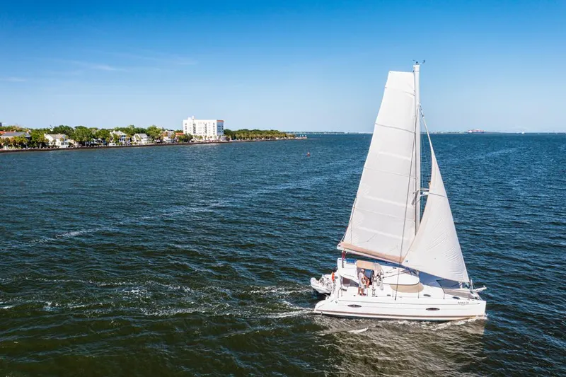 Slide: The Image of Sailing catamaran Fountaine Pajot Lipari 41, 2013 model, cruising on open water. - 6