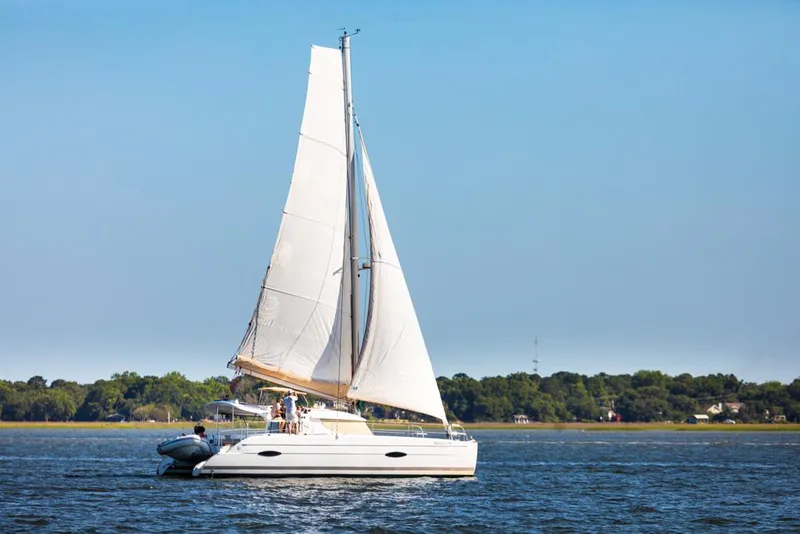 Slide: The Image of Sailing catamaran Fountaine Pajot Lipari 41, 2013 model, on open water. - 9