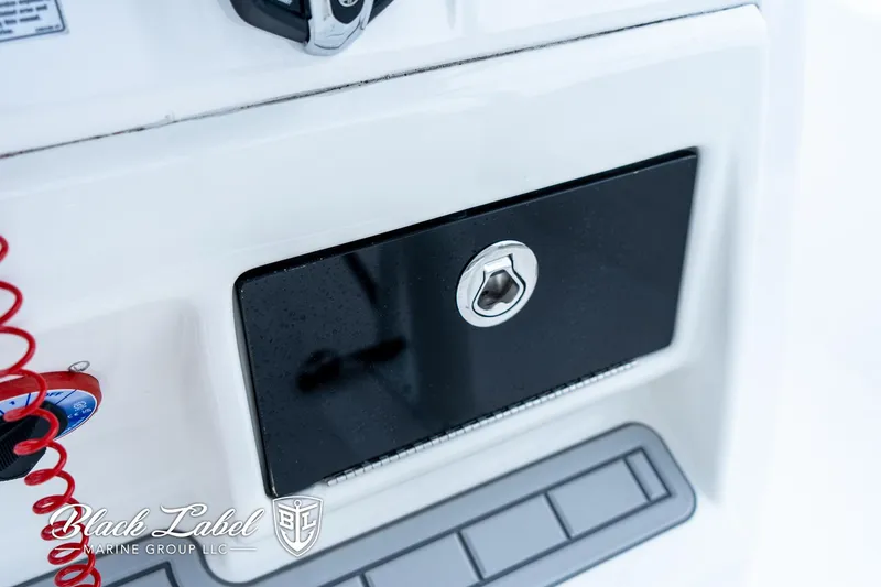 Slide: The Image of 2024 Sea Fox 231 Bay Fox Center Console, black storage compartment detail. - 22