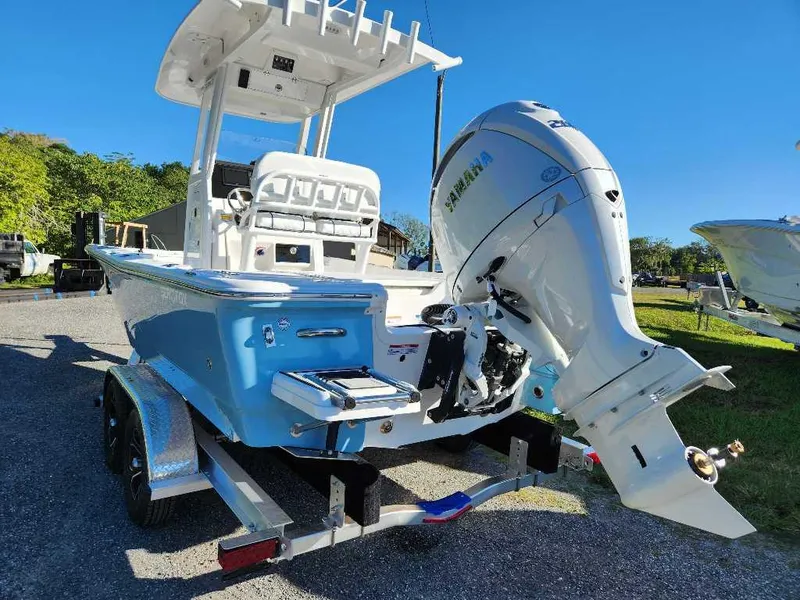 Slide: The Image of 2024 Sea Fox 231 Bay Fox Center Console boat on trailer with Yamaha outboard motor. - 4