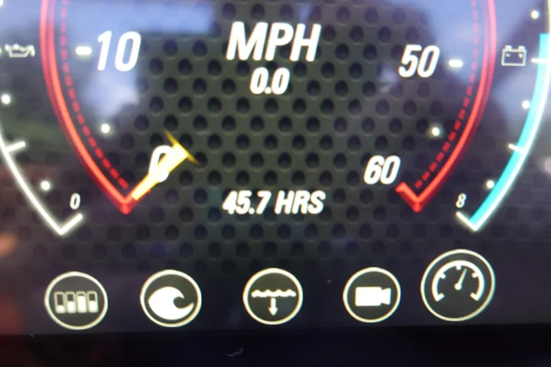 Slide: The Image of 2023 Malibu 23 LSV dashboard showing 45.7 hours and 0.0 MPH. - 24