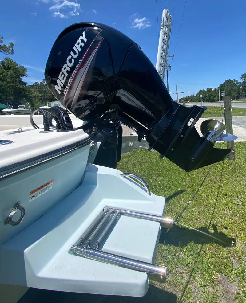 Slide: The Image of 2017 Sundance DX 22 boat with Mercury outboard motor and swim ladder. - 7