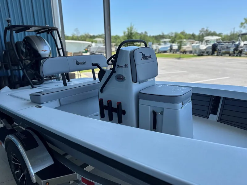 Slide: The Image of 2024 Maverick 18 HPX-V boat in a marina. - 3