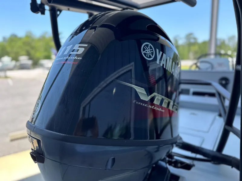 Slide: The Image of Close-up of Yamaha outboard motor on 2024 Maverick 18 HPX-V boat. - 4