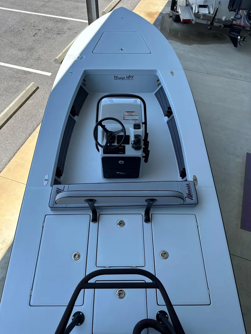 Slide: The Image of 2024 Maverick 18 HPX-V boat, top view of deck and console. - 7