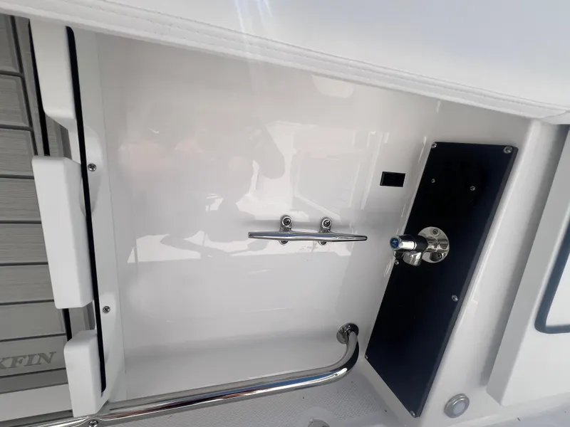 Slide: The Image of 2024 Blackfin 272 CC boat interior detail with stainless steel fixtures. - 29