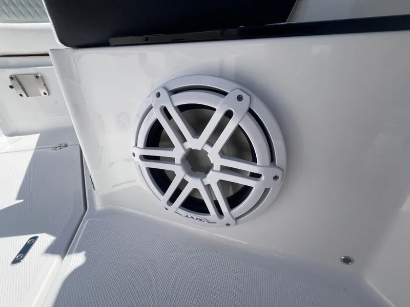 Slide: The Image of Close-up of a speaker on a 2024 Blackfin 272 CC boat. - 38