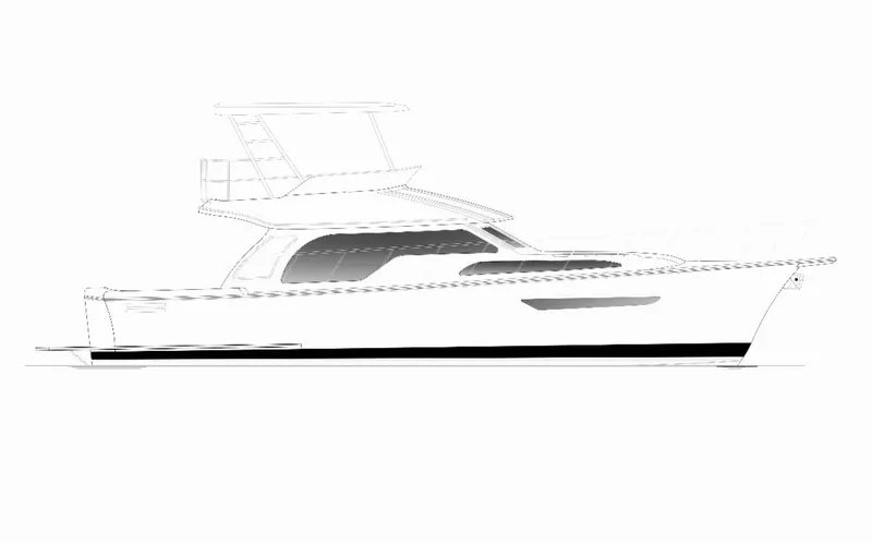 The Image of 2026 Mikelson 45 Gen III Sportfish yacht, side profile sketch, sleek design. - 0