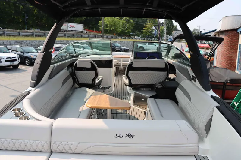 Slide: The Image of Luxurious interior of 2024 Sea Ray 280SLX boat with elegant seating and modern design. - 9