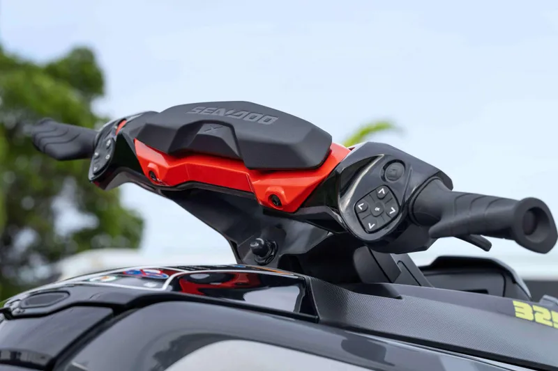 Slide: The Image of 2024 Sea-Doo RXT-X 325 SS handlebars and controls, close-up view. - 3