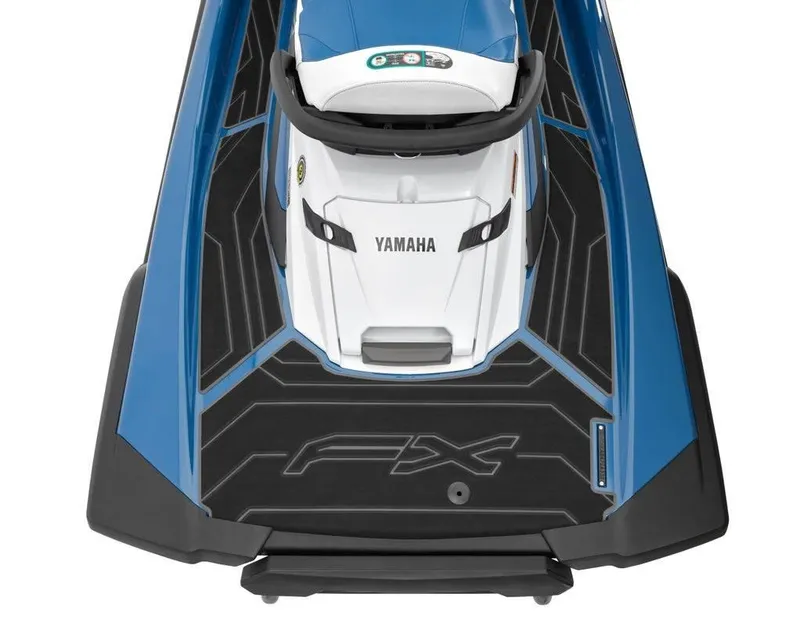 Slide: The Image of Top view of 2024 Waverunner FX CRUISER SVHO A, blue and white design. - 5