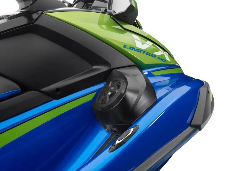 Slide: The Image of 2024 Waverunner VX LIMITED HO close-up, green and blue design with speaker detail. - 4