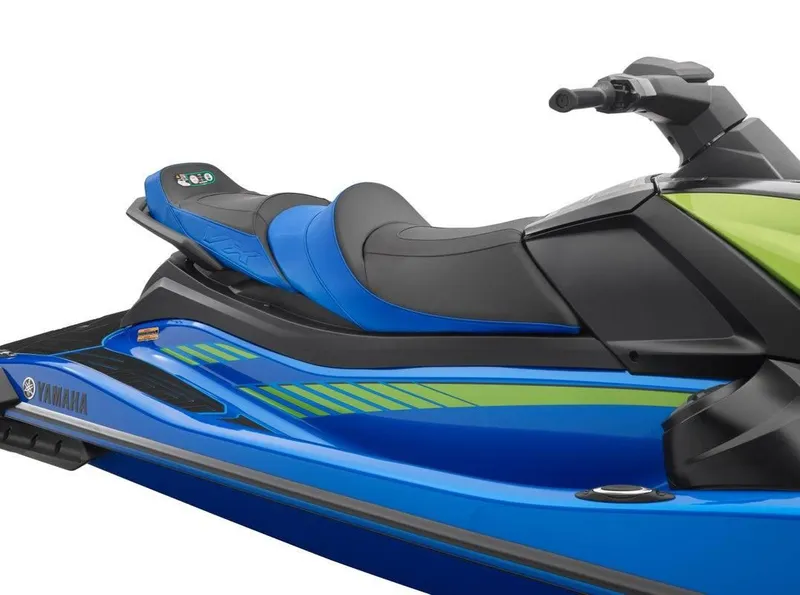 Slide: The Image of 2024 Waverunner VX LIMITED HO jet ski, blue and green design, side view. - 9
