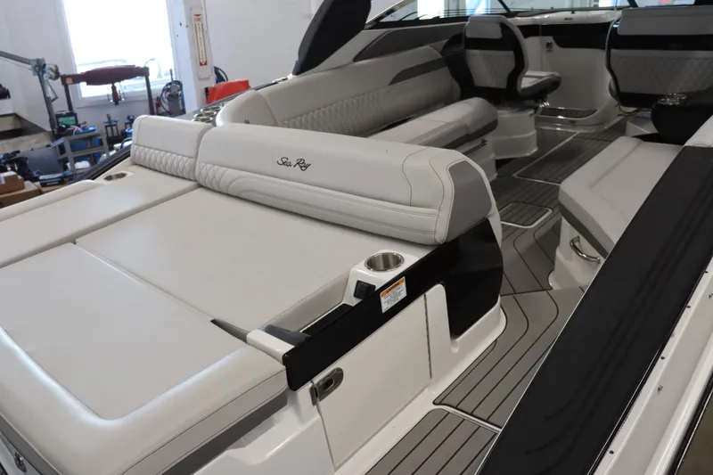 Slide: The Image of Interior of 2024 Sea Ray 280SLX boat with luxurious seating and modern design. - 4