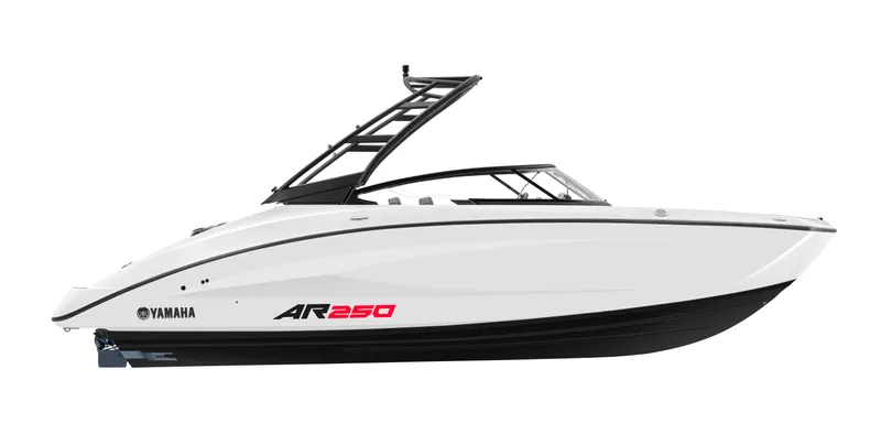 Slide: The Image of 2024 Yamaha Boats AR250, sleek white and black design. - 30