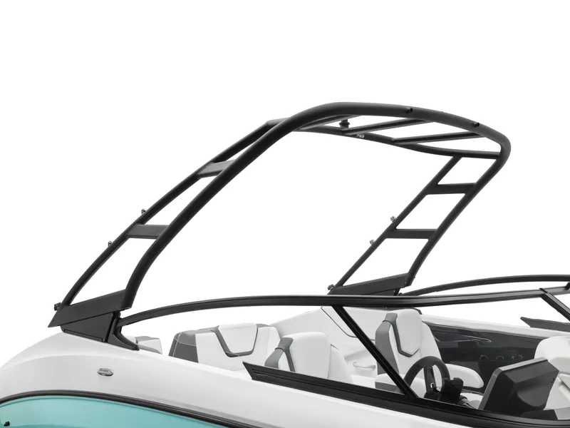 Slide: The Image of 2024 Yamaha Boats AR250, sleek design with modern interior and black wakeboard tower. - 31