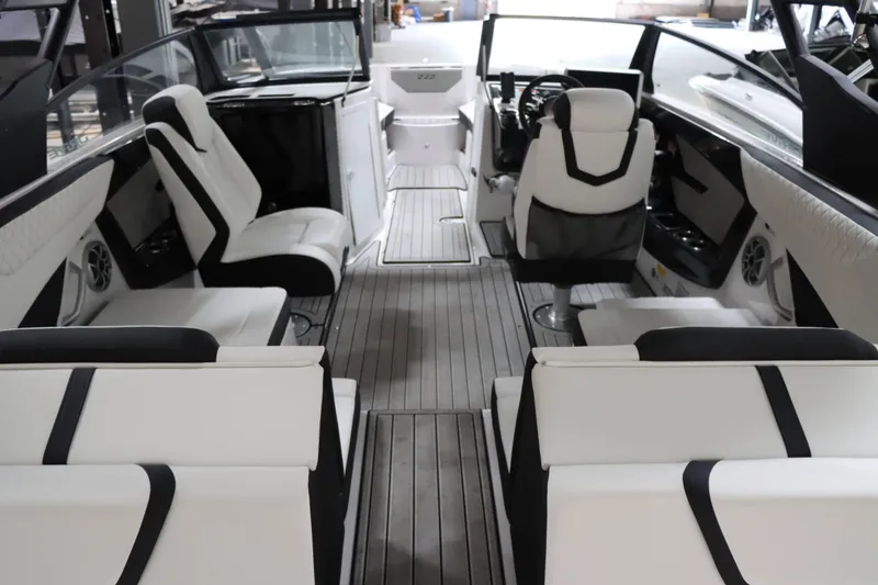 Slide: The Image of 2024 Yamaha Boats 222SD interior with sleek seating and modern design. - 12