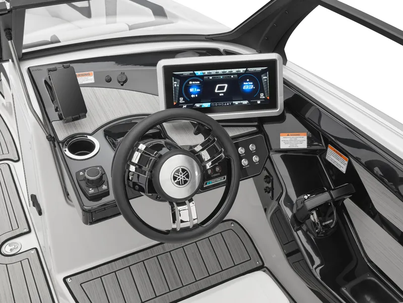 Slide: The Image of 2024 Yamaha Boats 222SD dashboard with touchscreen display and steering wheel. - 30