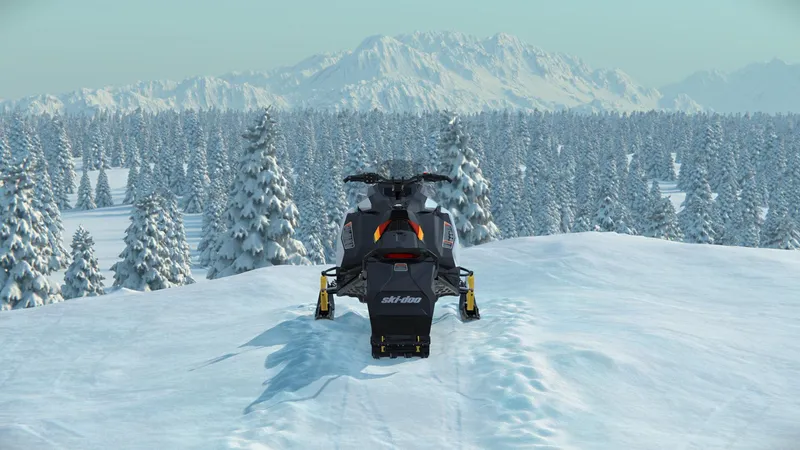 Slide: The Image of 2024 SKI DOO MXZ ADR BLIZZARD 137 850 ETEC snowmobile in snowy mountain landscape. - 4