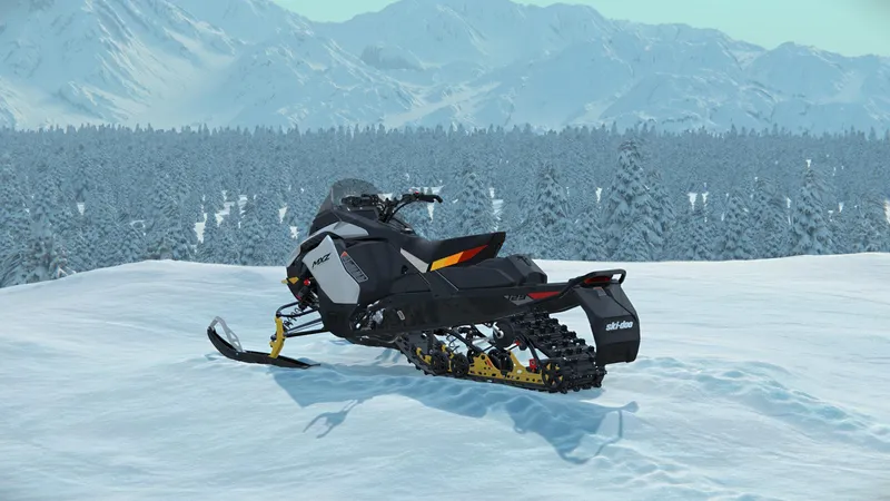 Slide: The Image of 2024 SKI DOO MXZ ADR BLIZZARD 137 850 ETEC snowmobile in snowy mountain landscape. - 5
