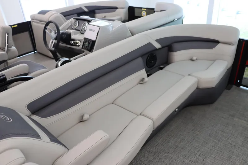 Slide: The Image of 2024 Barletta Cabrio 24UC interior with luxurious seating and modern dashboard design. - 21