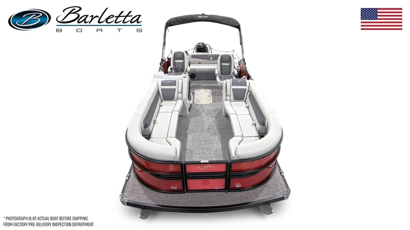 Slide: The Image of 2024 Barletta Cabrio 24UC pontoon boat interior with seating and helm. - 29